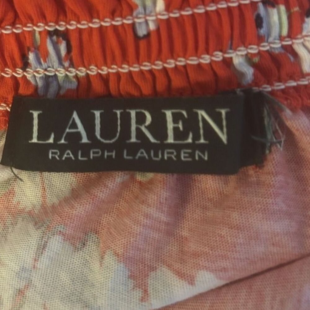 Lauren Ralph Lauren Red Cotton Floral Off Shoulder Top-Sz L-Preppy-Peasant - Picture 2 of 9